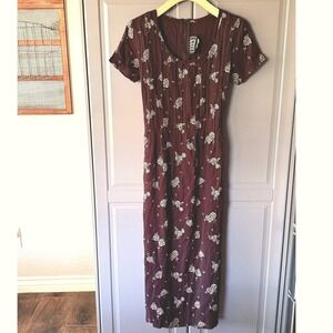 City Triangles Vintage 90s Grunge Floral Pintuck Maxi Dress, Brown,9